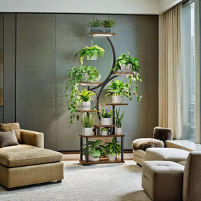 Plant Stand Indoor with Grow Lights, 8 Tiered Indoor Plant Shelf, 61" Tall Plant Stand for Indoor Plants Multiple, Metal Plant Flower Holder Stand, S-Shaped Plant Rack for Home, Patio (Black)