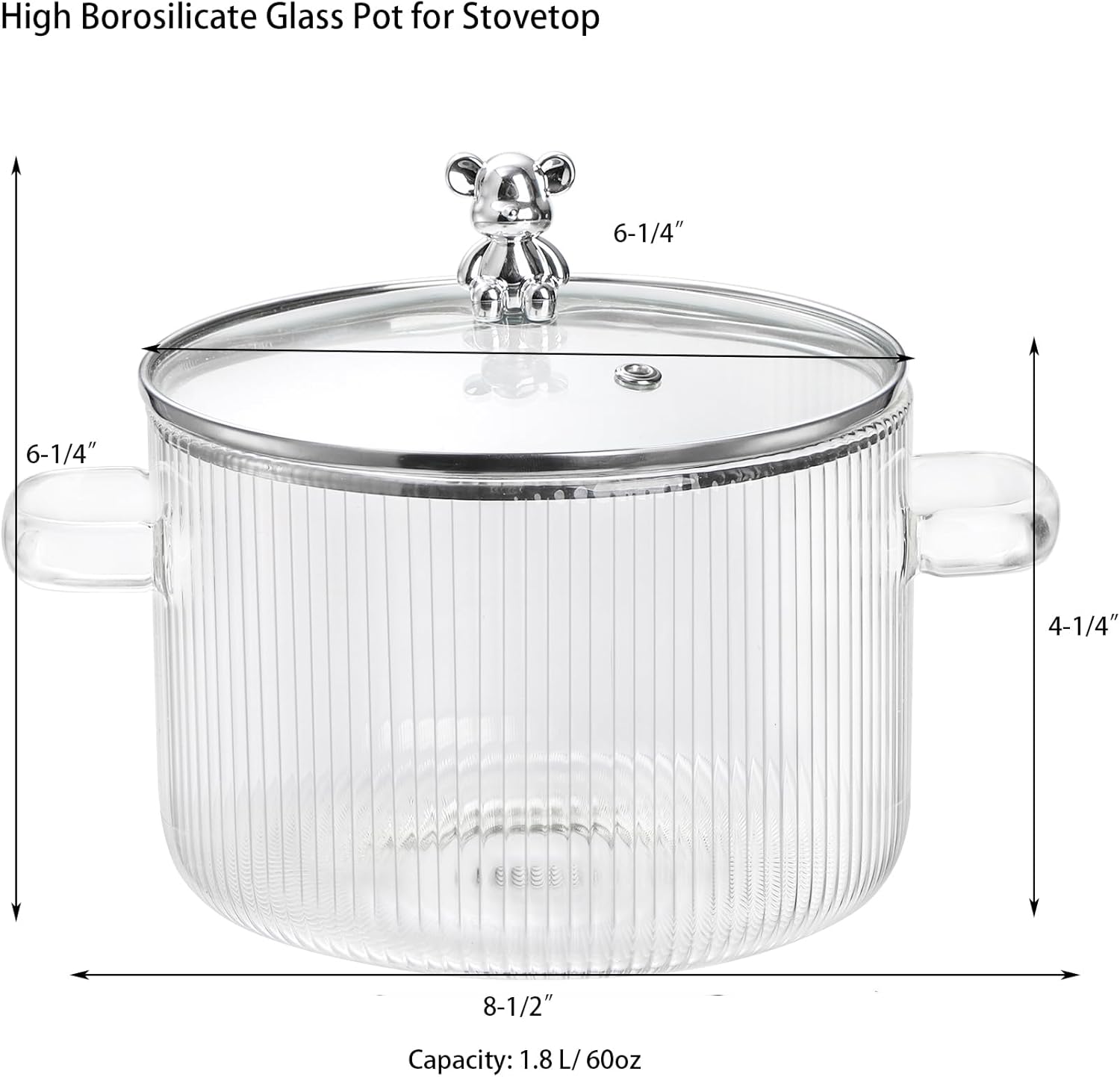 Jucoan Panela de vidro de 1,8 L / 1,7 g com tampa, panela de cozimento para fogão, panela de vidro resistente ao calor para macarrão, sopa, leite, fragrância doméstica de Natal