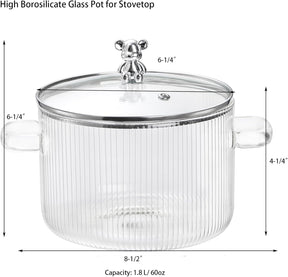 Jucoan Panela de vidro de 1,8 L / 1,7 g com tampa, panela de cozimento para fogão, panela de vidro resistente ao calor para macarrão, sopa, leite, fragrância doméstica de Natal