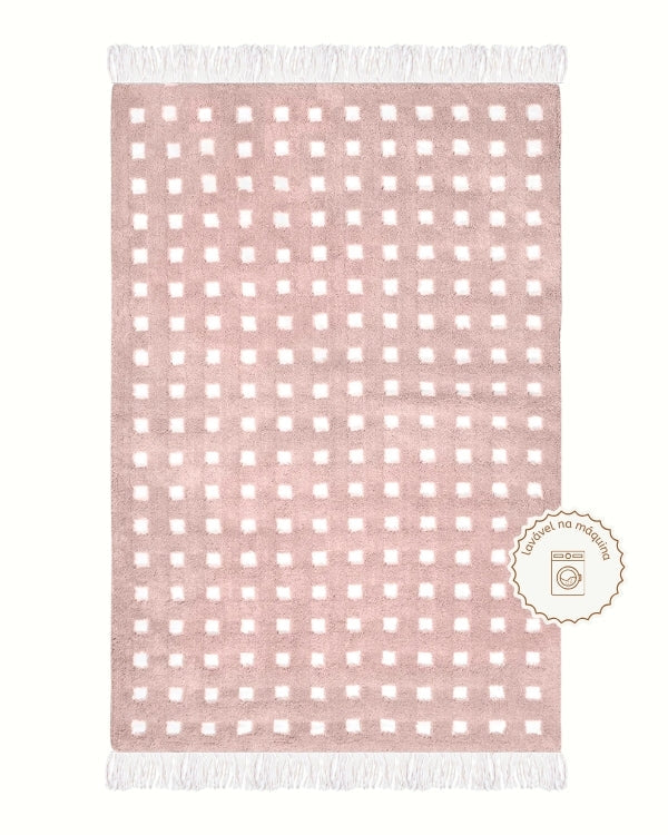 Tapete Lavável de Algodão Treliça Rosa