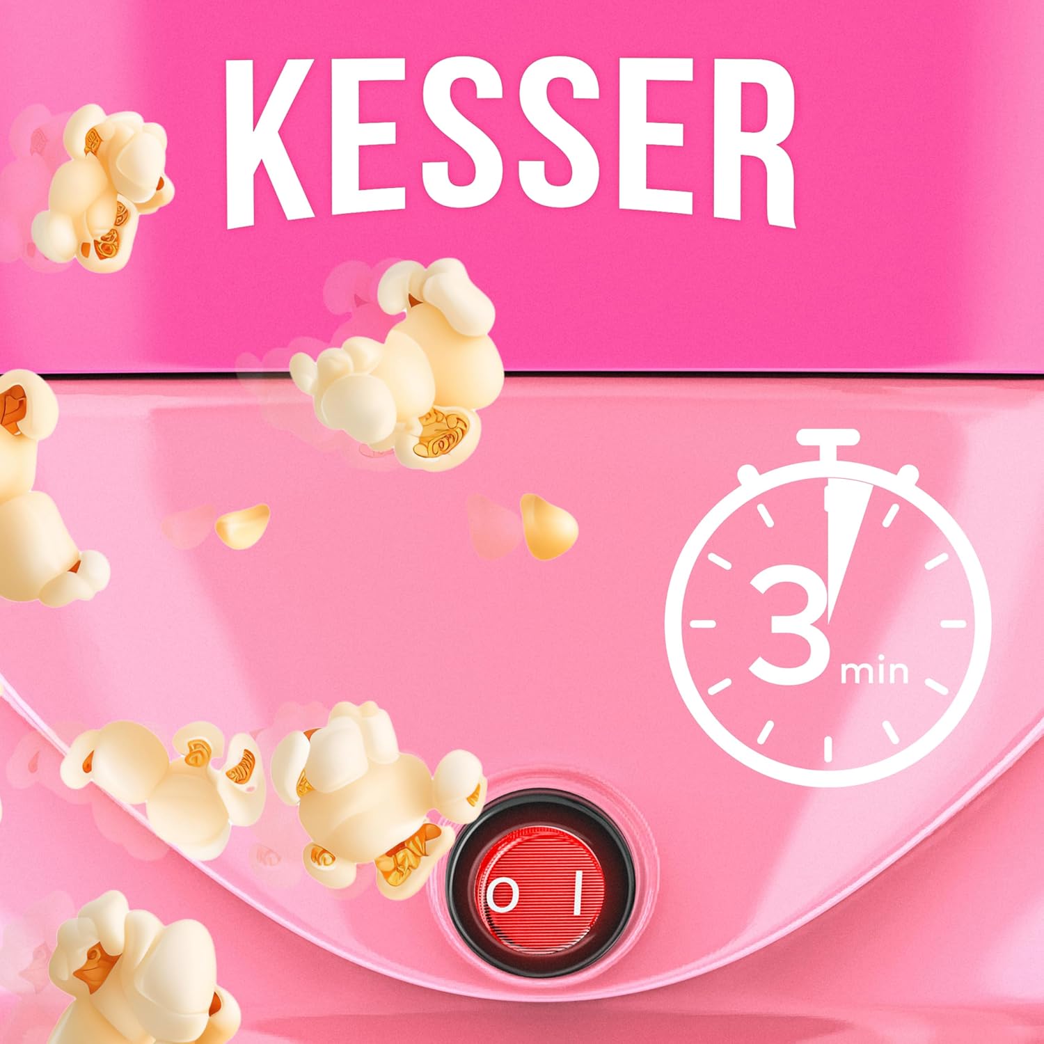 KESSER® Popcorn Machine Large 800 W Popcorn Maker 5.5 L Capacity with Non-Stick Coating Lid and Serving Bowl for Oil Butter Sugar Silent & Quick Includes Measuring and Popcorn Cup Removable Heating