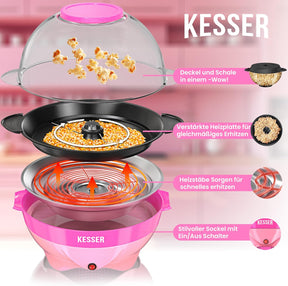 KESSER® Popcorn Machine Large 800 W Popcorn Maker 5.5 L Capacity with Non-Stick Coating Lid and Serving Bowl for Oil Butter Sugar Silent & Quick Includes Measuring and Popcorn Cup Removable Heating