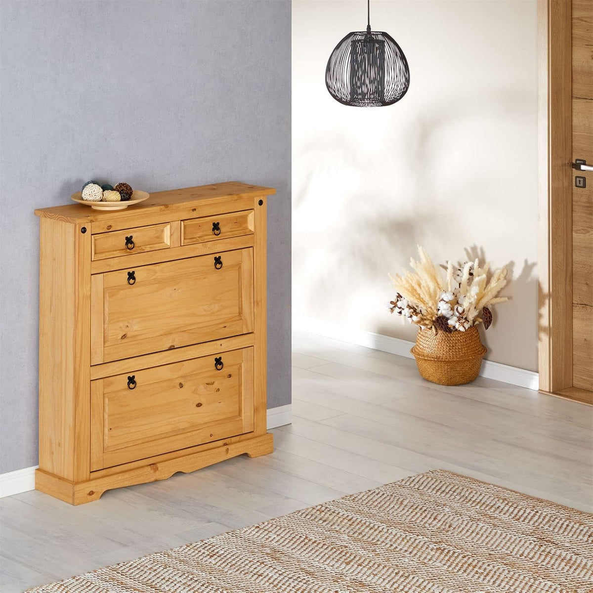 IDIMEX Sapateira Madeira 2 Portas Basculantes 2 Gavetas 16 Pares