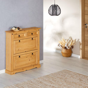 IDIMEX Sapateira Madeira 2 Portas Basculantes 2 Gavetas 16 Pares