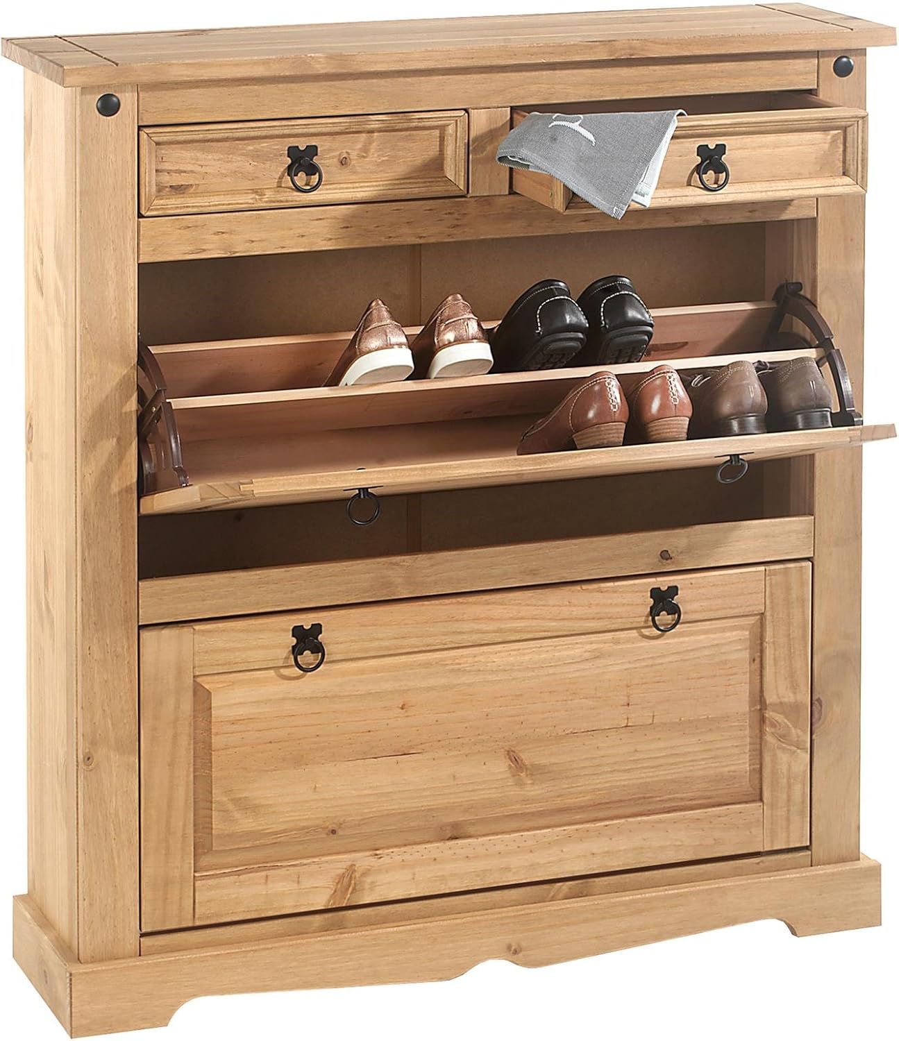 IDIMEX Sapateira Madeira 2 Portas Basculantes 2 Gavetas 16 Pares