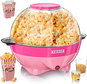 KESSER® Popcorn Machine Large 800 W Popcorn Maker 5.5 L Capacity with Non-Stick Coating Lid and Serving Bowl for Oil Butter Sugar Silent & Quick Includes Measuring and Popcorn Cup Removable Heating