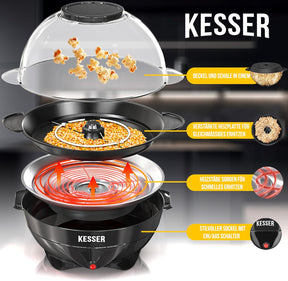 KESSER® Popcorn Machine Large 800 W Popcorn Maker 5.5 L Capacity with Non-Stick Coating Lid and Serving Bowl for Oil Butter Sugar Silent & Quick Includes Measuring and Popcorn Cup Removable Heating