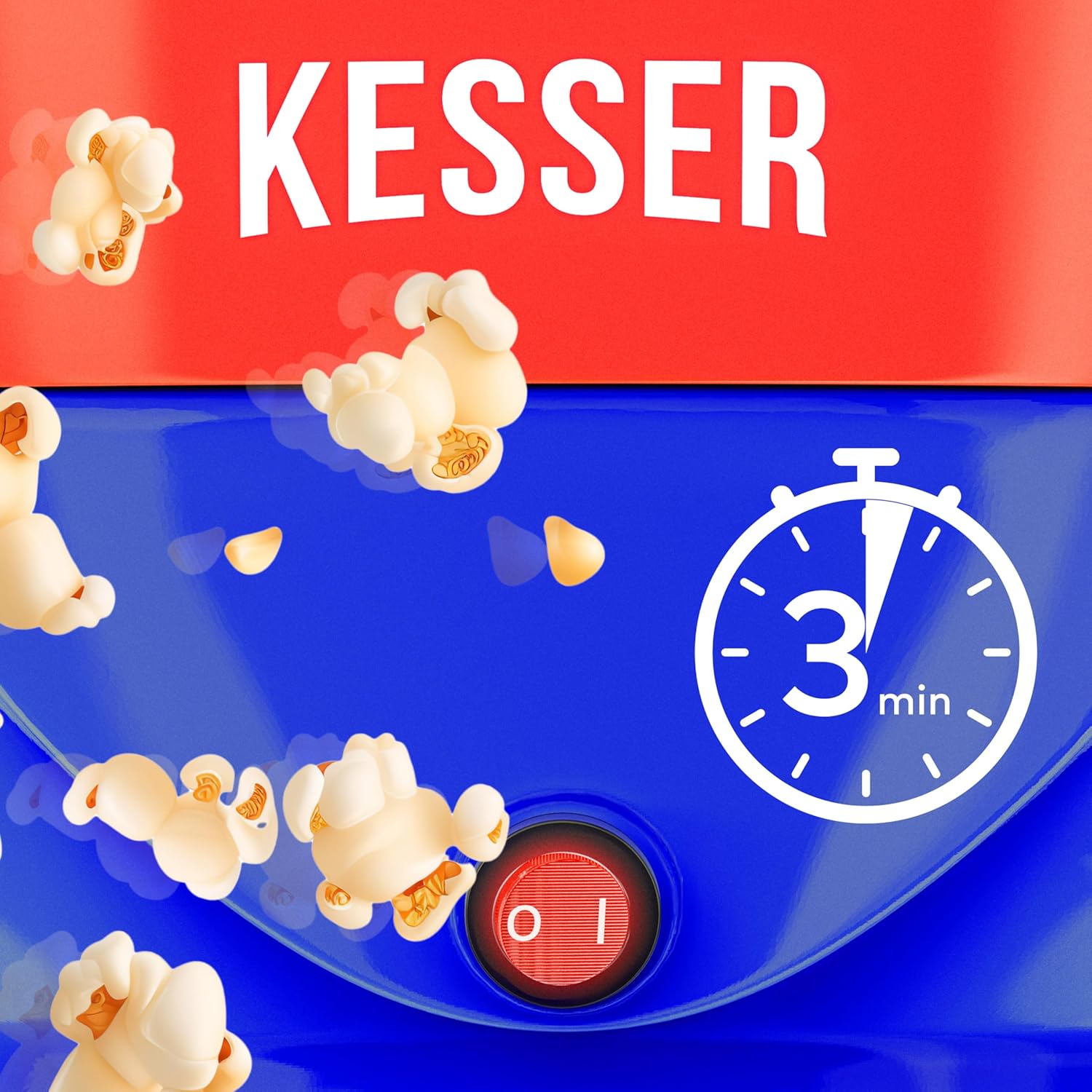 KESSER® Popcorn Machine Large 800 W Popcorn Maker 5.5 L Capacity with Non-Stick Coating Lid and Serving Bowl for Oil Butter Sugar Silent & Quick Includes Measuring and Popcorn Cup Removable Heating