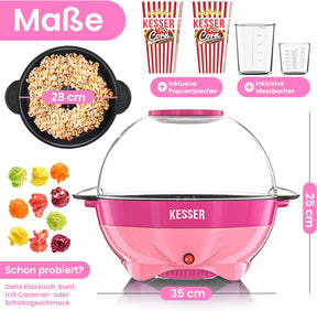 KESSER® Popcorn Machine Large 800 W Popcorn Maker 5.5 L Capacity with Non-Stick Coating Lid and Serving Bowl for Oil Butter Sugar Silent & Quick Includes Measuring and Popcorn Cup Removable Heating