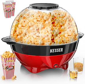 KESSER® Popcorn Machine Large 800 W Popcorn Maker 5.5 L Capacity with Non-Stick Coating Lid and Serving Bowl for Oil Butter Sugar Silent & Quick Includes Measuring and Popcorn Cup Removable Heating