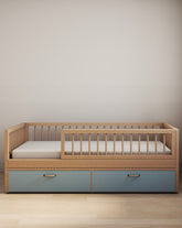 Cama Montessori Evolutiva - Saída Lateral + Gavetões Azuis