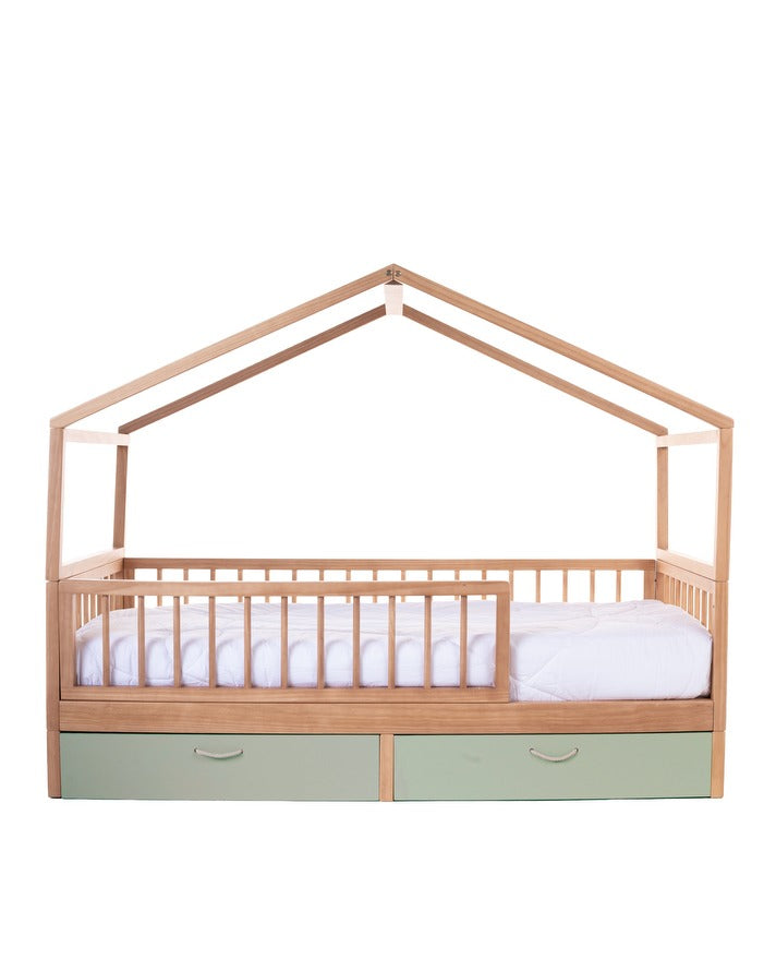 Cama Casinha Saída Lateral com Gavetões Verde