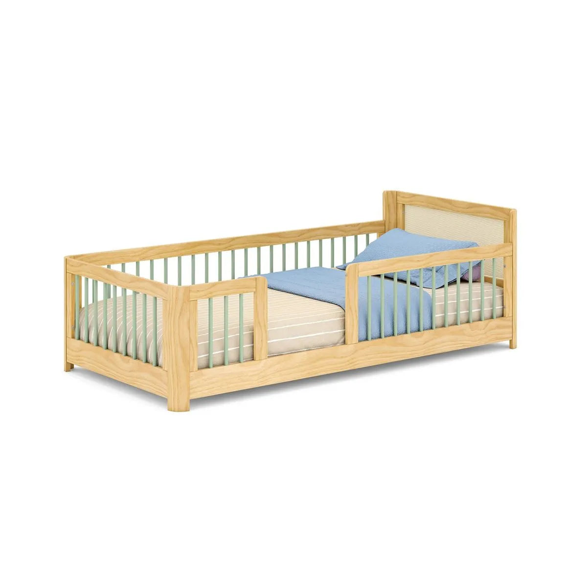 Cama Infantil Casal Montessoriano Wave Com Rattan Casatema