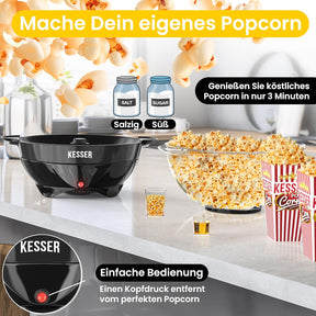 KESSER® Popcorn Machine Large 800 W Popcorn Maker 5.5 L Capacity with Non-Stick Coating Lid and Serving Bowl for Oil Butter Sugar Silent & Quick Includes Measuring and Popcorn Cup Removable Heating