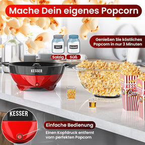 KESSER® Popcorn Machine Large 800 W Popcorn Maker 5.5 L Capacity with Non-Stick Coating Lid and Serving Bowl for Oil Butter Sugar Silent & Quick Includes Measuring and Popcorn Cup Removable Heating