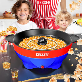 KESSER® Popcorn Machine Large 800 W Popcorn Maker 5.5 L Capacity with Non-Stick Coating Lid and Serving Bowl for Oil Butter Sugar Silent & Quick Includes Measuring and Popcorn Cup Removable Heating