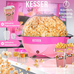 KESSER® Popcorn Machine Large 800 W Popcorn Maker 5.5 L Capacity with Non-Stick Coating Lid and Serving Bowl for Oil Butter Sugar Silent & Quick Includes Measuring and Popcorn Cup Removable Heating