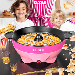 KESSER® Popcorn Machine Large 800 W Popcorn Maker 5.5 L Capacity with Non-Stick Coating Lid and Serving Bowl for Oil Butter Sugar Silent & Quick Includes Measuring and Popcorn Cup Removable Heating