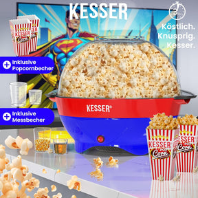 KESSER® Popcorn Machine Large 800 W Popcorn Maker 5.5 L Capacity with Non-Stick Coating Lid and Serving Bowl for Oil Butter Sugar Silent & Quick Includes Measuring and Popcorn Cup Removable Heating