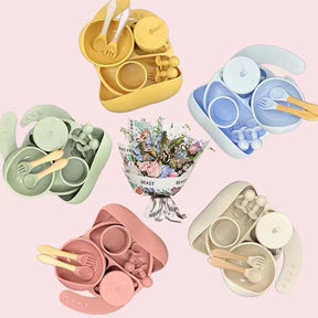 Kit 8 Talheres Infantil Com Ventosa Canudo Colher Babador Garfo