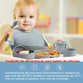 Kit 8 Talheres Infantil Com Ventosa Canudo Colher Babador Garfo