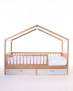 Cama Casinha Saída Lateral com Gavetões Off White