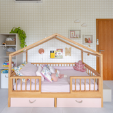 Cama Casinha Evolutiva com Gavetões Rosas