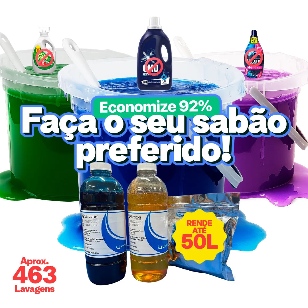 Kit Base para Sabão Tipo OMO ARIEL DOWNY | Rende 50L e 436 Lavagens | Economize por Anos!