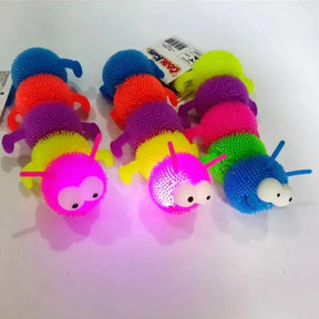 Brinquedo Infantil Centopéia Lagarta com Luz De Apertar E Esticar Colorida