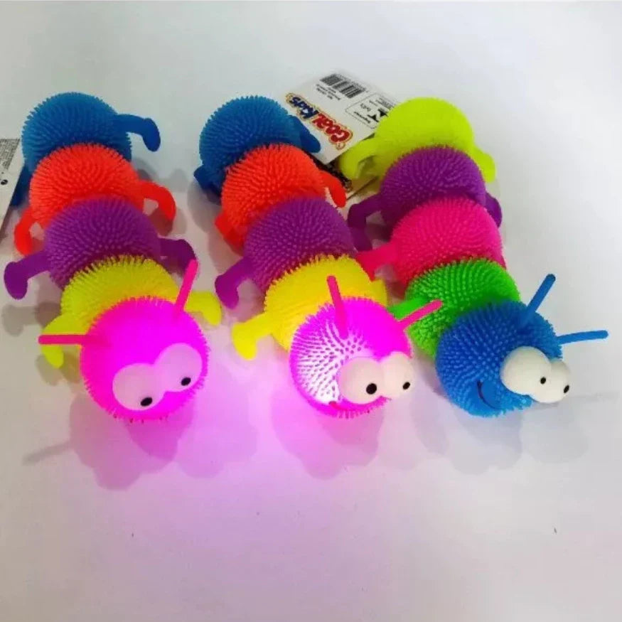 Brinquedo Infantil Centopéia Lagarta com Luz De Apertar E Esticar Colorida