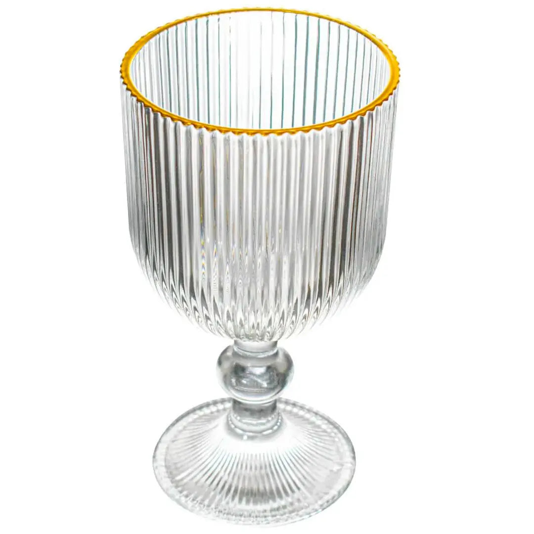 Jogo de Taças de Vidro Graffiato | Fio de Ouro Canelado | 6 Peças 380ml