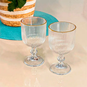Jogo de Taças de Vidro Graffiato | Fio de Ouro Canelado | 6 Peças 380ml