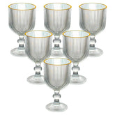 Jogo de Taças de Vidro Graffiato | Fio de Ouro Canelado | 6 Peças 380ml
