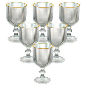 Jogo de Taças de Vidro Graffiato | Fio de Ouro Canelado | 6 Peças 380ml