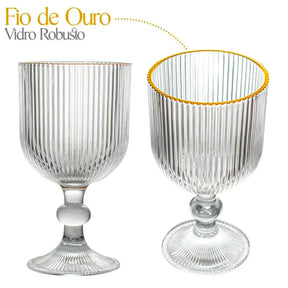 Jogo de Taças de Vidro Graffiato | Fio de Ouro Canelado | 6 Peças 380ml