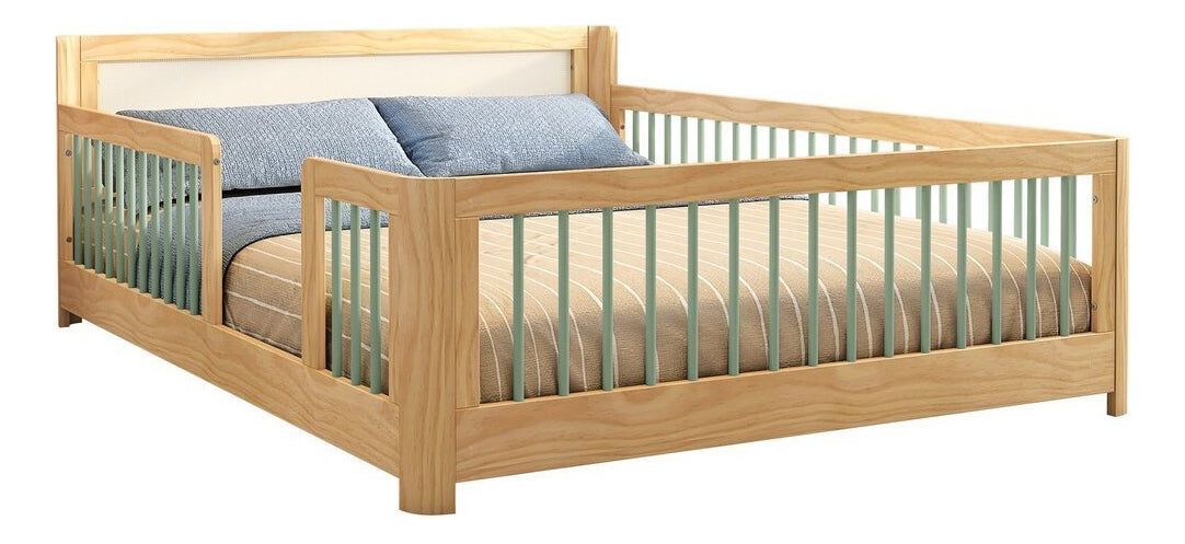 Cama Infantil Casal Montessoriano Wave Com Rattan Casatema