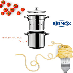 Panela Espagueteira 5 Litros 20 Cm Aço Inox Macarrão Brinox