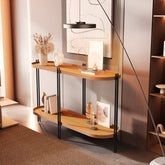 Aparador Madeira Ferro Tampo Oval Acabamento Couro Preto Cor Freijó/preto