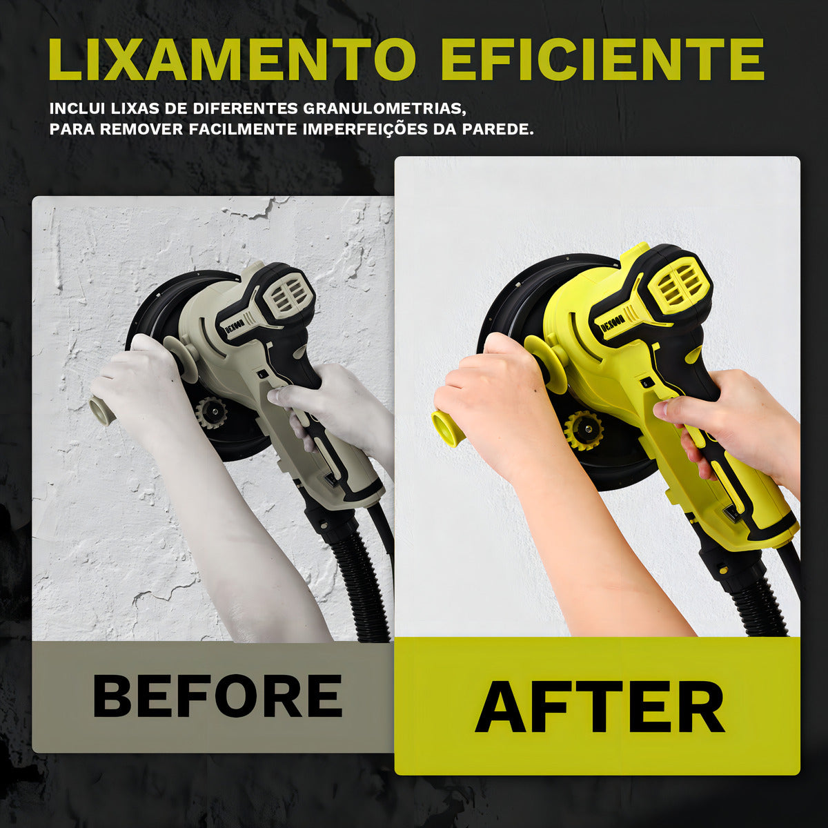 Lixadeira De Parede Elétrica Profissional Teto 900w Com Fita De Luz Led Saco Para O Pó Ajuste Da Velocidade Desoon