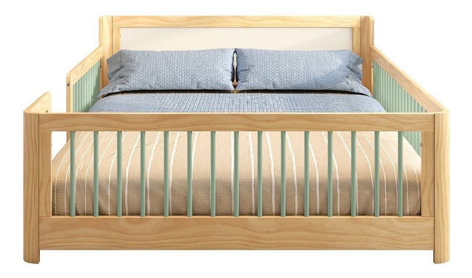 Cama Infantil Casal Montessoriano Wave Com Rattan Casatema