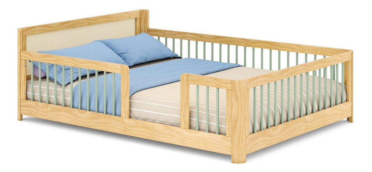 Cama Infantil Casal Montessoriano Wave Com Rattan Casatema