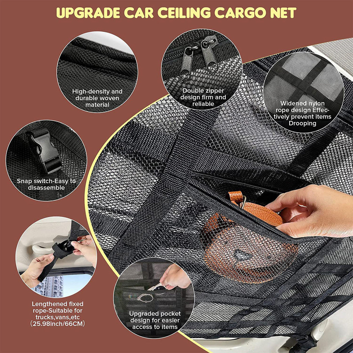 Rede de Armazenamento de Bolso para Teto de Carro