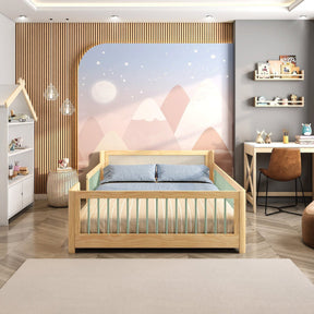 Cama Infantil Casal Montessoriano Wave Com Rattan Casatema