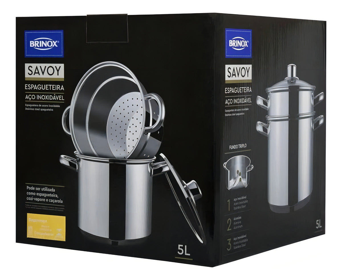 Panela Espagueteira 5 Litros 20 Cm Aço Inox Macarrão Brinox