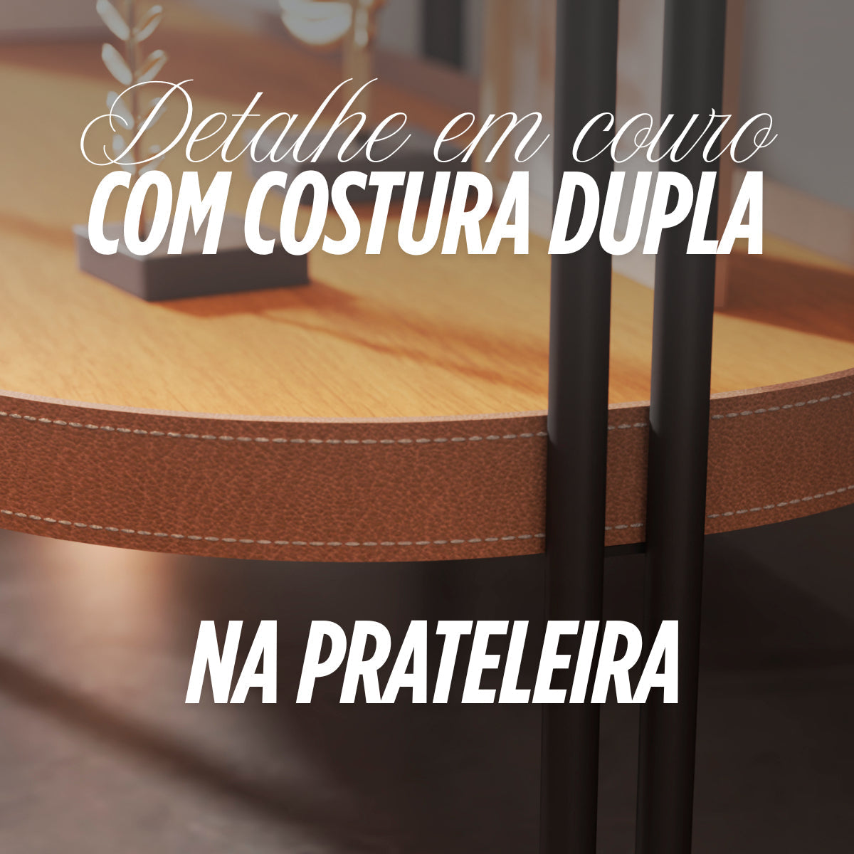 Aparador Madeira Ferro Tampo Oval Acabamento Couro Preto Cor Freijó/preto