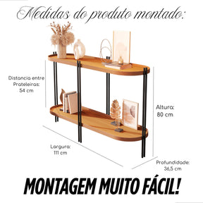 Aparador Madeira Ferro Tampo Oval Acabamento Couro Preto Cor Freijó/preto