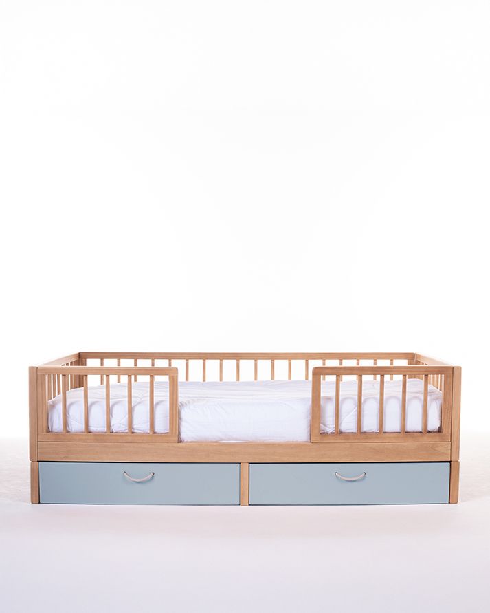 Cama Montessori Evolutiva + Gavetões Azuis