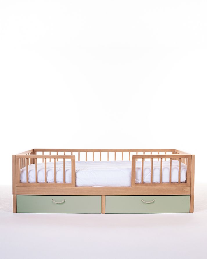 Cama Montessori Evolutiva + Gavetões Verdes