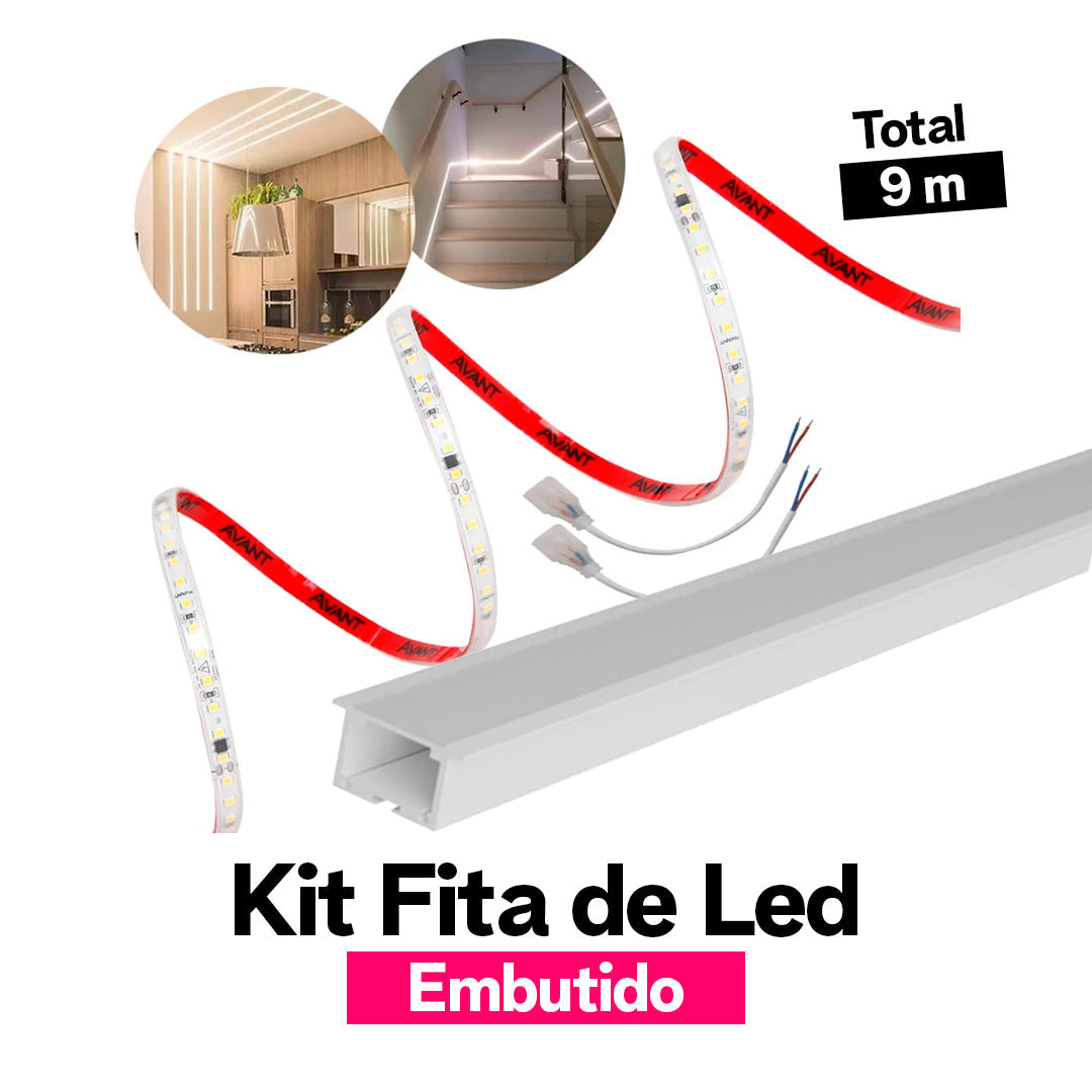 Kit de 3 Perfil Led Embutido de 3m [TOTAL 9m]