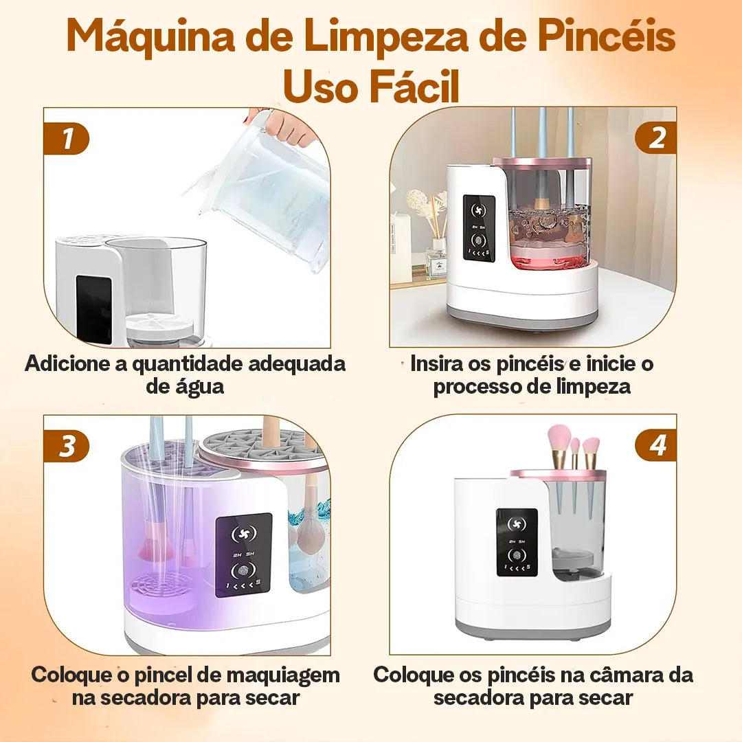 Limpador De Pincel De Maquiagem 3 Em 1 | Secador Elétrico Automático De Pincéis